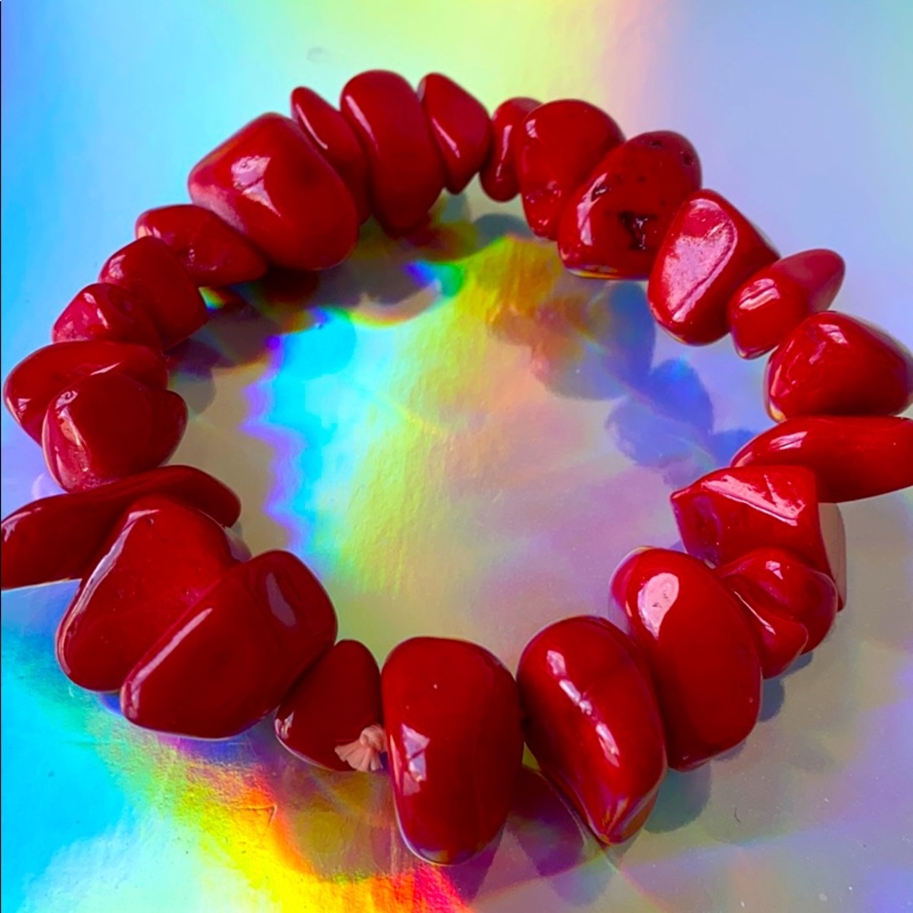 Chunky dyed red Coral stretch  bracelet